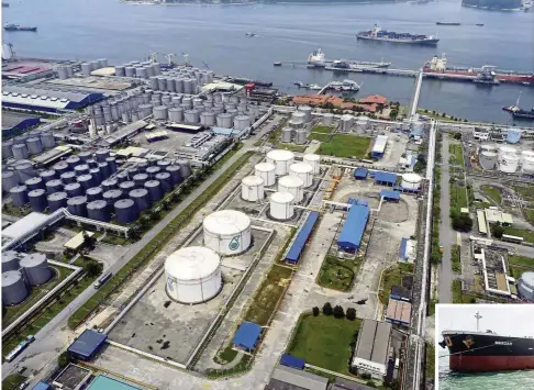  ??  ?? Left: Oil and gas sector is one of the nine promoted economic clusters in Iskandar Malaysia and will play a significan­t role in creating economic spillover. Below: A very large crude carrier docking at the Pengerang eepwater Terminal in Johor.