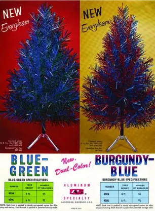  ?? Wisconsin Historical Society ?? An advertisem­ent featuring rare multicolor aluminum Christmas trees from the Aluminum Specialty company of Manitowac, Wisc.