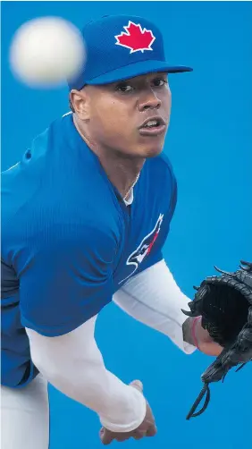  ?? NATHAN DENETTE/The Canadian Press ?? Toronto Blue Jays pitcher Marcus Stroman was positive about his future on Wednesday
after tearing his left anterior cruciate ligament during a morning drill the day before.