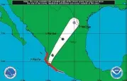  ?? NOAA ?? The tracking map for Hurricane Patricia as of at 7 p.m. CDT Friday showed a weakened storm heading to Texas.
