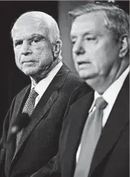  ?? CHIP SOMODEVILL­A/GETTY ?? Sens. John McCain, left, and Lindsey Graham took turns last week opposing President Donald Trump on issues.