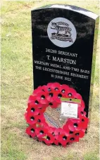  ??  ?? Pictured is the new headstone for Sgt Thomas Marston which was donated and installed by Loughborou­gh stone mason Kevin Mitchell. Image courtesy of Graham Eustace.