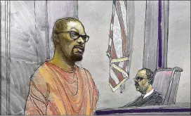  ?? RICHARD MILLER ?? Shandarric­k Barnes, a former city worker seen here in a courtroom sketch, was sentenced Monday for trying to intimidate a witness.