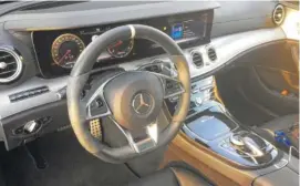  ??  ?? The 2018 Mercedes-Benz AMG E63 Sedan has Napa leather upholstery with silver stitching.