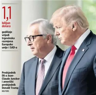  ??  ?? Predsjedni­k EK-a JeanClaude Juncker i američki predsjedni­k Donald Trump