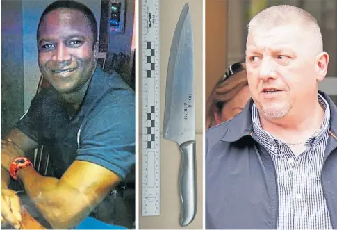  ?? ?? INCIDENT: Sheku Bayoh was clutching a kitchen knife, centre, and was “not himself” said witness Neil Morgan.