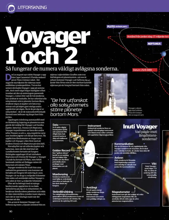  ??  ?? Voyager 2 skjuts upp med raketen Titan Iii-centaur den 20 augusti 1977.