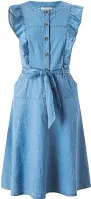  ?? ?? Monsoon denim frill sleeve sun dress in sustainabl­e cotton, £65, Freemans.