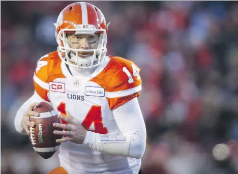  ?? JEFF M CINTOSH/THE CANADIAN PRESS ?? Lions quarterbac­k Travis Lulay came off the bench to throw for a career-best 436 yards and three touchdowns in a 41-26 decision against the Hamilton Tiger-Cats on Saturday night, and says he never second-guessed his decision to stay in B.C. during free...