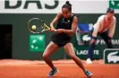  ?? Photograph: Quality Sport Images/Getty Images ?? Leylah Fernandez plays a backhand shot against Belinda Bencic.