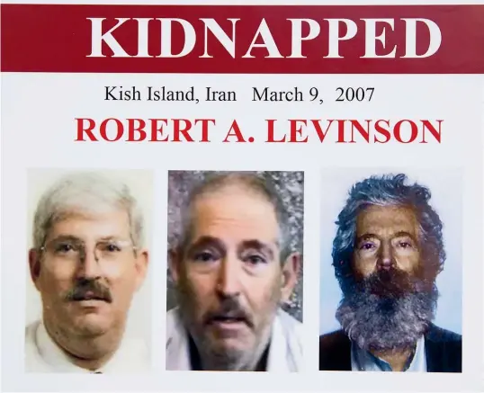  ?? AP ?? An FBI poster of Levinson, from left, at the time of his capture, in an Iranian video in 2010, and how the FBI thought he might look in 2012.