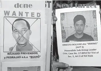  ?? RMN PHOtO ?? After the death of WV’s “drug lord” Richard Prevendido (crossed out photo), PRO-6 declares next target is his trade “downline” Ernesto Bolivar (right).