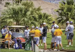  ??  ?? Members of the boys golf teams from Southwest and Brawley Union highs competed in a dual IVL match at De Anza Country Club on Thursday afternoon. The two teams are currently tied for second in the IVL standings behind Palo Verde Valley. PHOTO COURTESY...