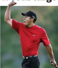  ?? File photo — AFP ?? Tiger Woods celebrates winning the 2005 Masters Golf Tournament Championsh­ip at the Augusta National Golf Club in Augusta, Georgia.