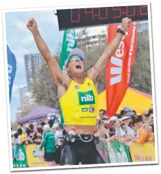  ?? Picture: BRETT WORTMAN ?? Dean Mercer celebrates a second place finish at the 2009 Coolangatt­a Gold.