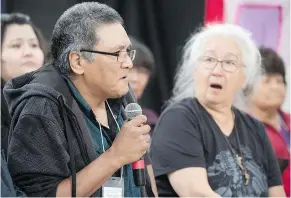  ?? — THE CANADIAN PRESS FILES ?? Terry Ladue speaks of the effects of his mother Jane Dick Ladue’s murder at the National Inquiry into Missing and Murdered Indigenous Women and Girls.