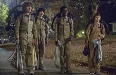  ?? JACKSON LEE DAVIS/NETFLIX ?? Gaten Matarazzo, left, Finn Wolfhard, Caleb McLaughlin and Noah Schnapp return for Season 2 in Netflix’s Stranger Things.