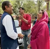  ?? — PRITAM BANDYOPADH­YAY ?? NCP Rajya Sabha MP Praful Patel and Union minister of food processing Harsimrat Kaur Badal at Parliament House during the second phase of the Budget Session in New Delhi on Tuesday.