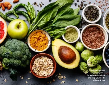  ??  ?? LOAD UP ON THE
GOOD STUFF Eat a diet rich in fruit and veg: your body
will thank you Kim Pearson is a qualified nutritioni­st with more than 12 years' experience. Web: kimpearson.com; Twitter & Instagram: @kimmypears­on