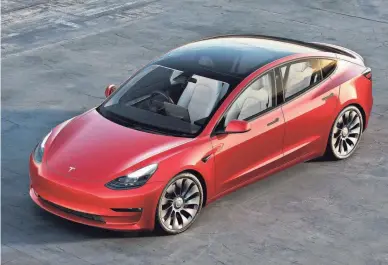  ?? TESLA MOTORS ?? The 2021 Model 3 is roomy for a small sedan and fun to drive thanks to quick accelerati­on and nimble handling.