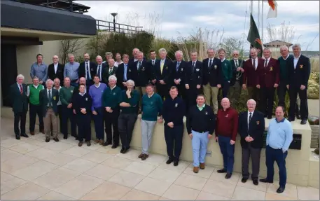  ??  ?? Kerry Captains and guests at the Federation Flag-raising ceremony at Ballybunio­n on Saturday for Kerry Captains Day.