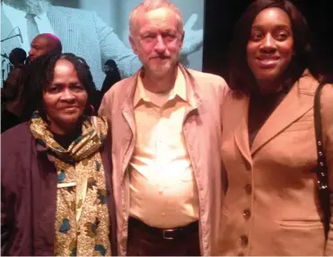  ??  ?? Controvers­y: Jeremy Corbyn with new peer Martha Osamor and her MP daughter Kate