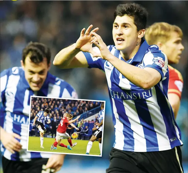  ?? PICTURES: Action Images ?? ONE AND DONE: Sheffield Wednesday's Fernando Forestieri celebrates scoring the winning goal, inset