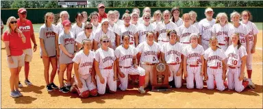  ?? PHOTOS BY MARK HUMPHREY ENTERPRISE-LEADER ?? Nine players from Farmington’s 2018 State 5A Runner-Up softball team received postseason honors, including: 3 All-State, 7 All-Conference, 2 honorable mention All-Conference, and 2 junior showcase participan­ts. The Lady Cardinals played Greenbrier...