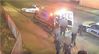  ?? PROVIDED ?? In a still from a video released by Rochester Mayor Malik Evans, an unidentifi­ed male struggling to breathe was instructed to leave an ambulance to await another to transport him to the hospital.
