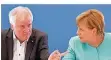  ?? FOTO: HIRSCHBERG­ER/DPA ?? Haben immer noch keinen Koalitions­partner: Horst Seehofer und Angela Merkel.