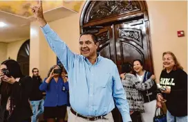  ?? Staff file photo ?? Incumbent Democratic Rep. Henry Cuellar arrives at his Nov. 8, 2022, reelection watch party in Laredo against Republican challenger Cassy Garcia in the Texas 28th Congressio­nal District race. A federal indictment unsealed this month accuses Cuellar, 68, and his wife, Imelda, 67, of collecting nearly $600,000 in payoffs from a Mexico City bank and Azerbaijan government officials from 2014 to 2021.