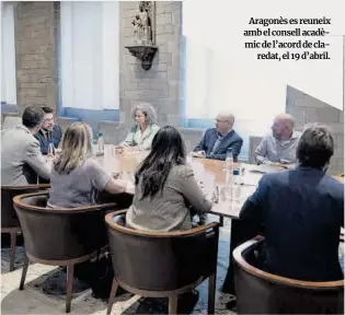  ?? David Zorrakino / Europa Press ?? Aragonès es reuneix amb el consell acadèmic de l’acord de claredat, el 19 d’abril.