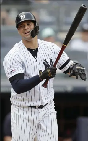  ?? KATHY WILLENS — THE ASSOCIATED PRESS ?? Yankees’ Gary Sanchez reacts after striking out swinging with two runners on base during the second inning.