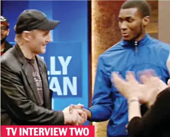  ??  ?? Handshake: Neeson with a member of the audience on Live With Kelly And Ryan