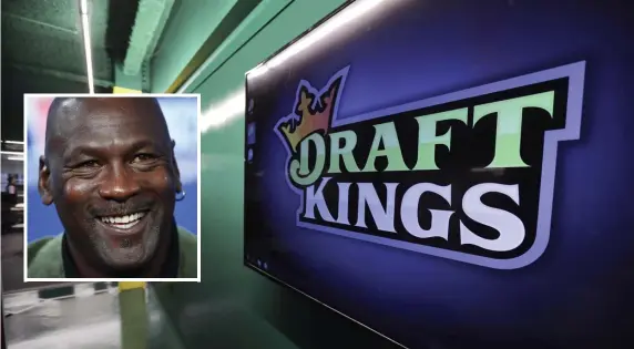  ?? AP FILE; GETTY IMAGES, INSET ?? PLACE YOUR BETS: Charlotte Hornets majority owner and NBA legend Michael Jordan, inset, has signed on with DraftKings in an advisory role for an ownership stake in the Boston-based online gambling company.