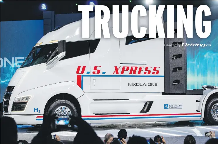  ??  ?? The hydrogen fuel cell-powered Nikola One, unveiled late last year, is poised to revolution­ize the North American trucking industry.