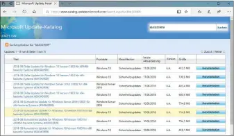  ??  ?? Download einzelner Updates: Suchen Sie im Microsoft Update-katalog nach der Kb-nummer eines fehlgeschl­agenen Updates. Achten Sie beim Download auf die passende Version.