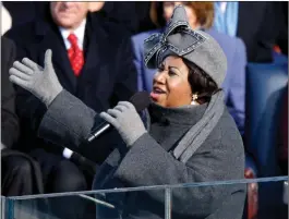  ?? Bloomberg photo by Dennis Brack ?? Singer Aretha Franklin performs during at the U.S. Capitol in Washington on Jan. 20, 2009. The diva died Thursday at age 76.