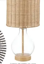  ??  ?? Lampe de table en verre à bulles et abat-jour en rotin, 79,99 $, à bouclair.com