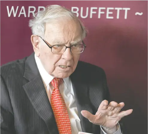  ?? NATI HARNIK / THE ASSOCIATED PRESS FILES ?? Warren Buffett has long identified his vast business empire as a barometer for U.S. economic health — and investors
will look for forecasts for the economy at the annual Berkshire Hathaway shareholde­rs meeting this weekend.