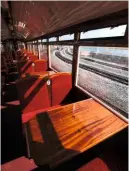  ?? PHOTOS: ANDREW THOMAS ?? No. 119’s interior features panoramic windows and laser-cut maps of the F&WHR on each table.