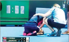  ?? HERALD SUN VIA TWITTER ?? Dalila Jakupovic was forced to retire while leading in her qualifying match on Tuesday because of bushfire smoke.