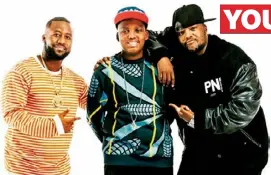  ??  ?? HHP, seen here with his son Leano (middle), is credited with paving the way for other South African artists such as Cassper Nyovest (left) to perform in their own languages.