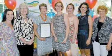  ??  ?? The cultural contributi­on award presented to Olivia’s Place was a team effort by (from left) Amy Wishart, Deirdre Crawley, Robyn Bayley, Carmel Riley, CJ Rovers, Kirsten Finger and Patsy Heffernan.