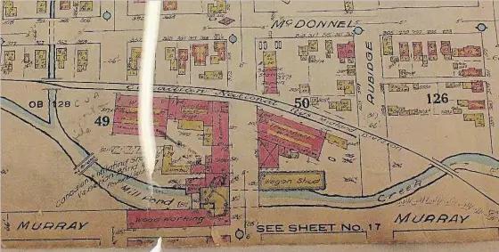  ??  ?? William Hamilton Foundry atMurray and Reid streets, as seen on the fire insurance plan for the 1920s. (Trent Valley Archives)