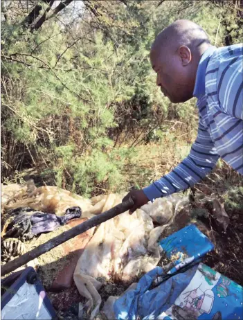  ??  ?? TRAUMATIC FIND: A Human skeleton that was found in Sebokeng Zone 10 is believed to be that of a 23-year-old man who went missing more than a year ago.