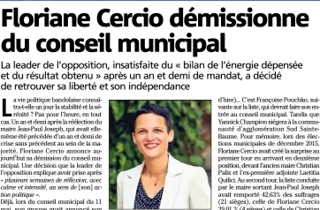  ?? (Photo doc D. Leriche) ?? Floriane Cercio devrait être remplacée au conseil par Françoise Pouchko.