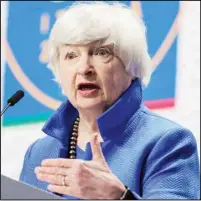  ??  ?? United States Secretary of the Treasury Janet Yellen speaks during a press conference at a G20 Economy, Finance ministers and Central bank governors’ meeting in Venice, Italy, Sunday, July 11, 2021. (AP)