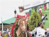  ?? AP FILE ?? Rich Strike won’t be in the field for next week’s Preakness Stakes. Jockey Sonny Leon, above, rode the 80-1 shot to the come-from-behind win in the Kentucky Derby.