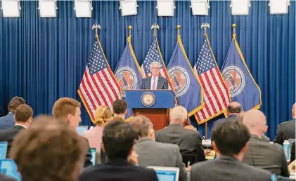  ?? Jacquelyn Martin/Associated Press ?? Federal Reserve chair Jerome Powell, Feb. 1, in Washington. The Federal Reserve faces a complicate­d task at their latest policy meeting Wednesday: How to tame inflation by continuing to raise interest rates and helping to restore faith in the financial system.